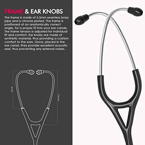 Image of ELKO EL-060 CARDIO III SS Stainless Steel Acoustic Stethoscope | Two-Way PVC Tubing | Double Sided Chestpiece For Adult & Pediatric Patient | Doctors & Medical Students (Black)