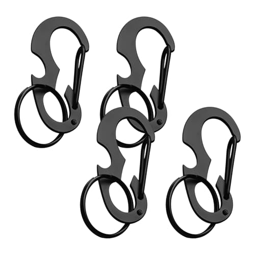 Set di 4 portachiavi anti-smarrimento, multifunzione, antifurto, apribottiglie, clip per cantiere, arrampicata, escursionismo, viaggi, campeggio all'aperto