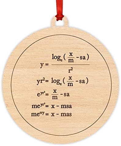 Andaz Press Funny Laser Engraved Wood Christmas Ornament Math Teacher's Gift, Merry Christmas Math Equation, Round, 1-Pack, Geeky Witty Nerdy Teacher Algebra Birthday