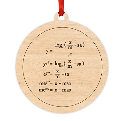 Andaz Press Funny Laser Engraved Wood Christmas Ornament Math Teacher's Gift, Merry Christmas Math Equation, Round, 1-Pack, Geeky Witty Nerdy Teacher Algebra Birthday #TOP11