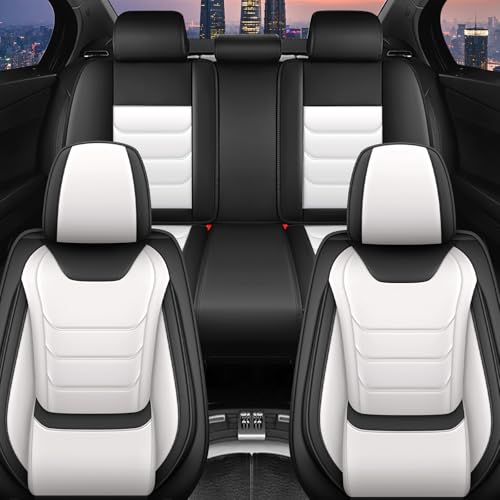 Image of Car Seat Covers Fit for Chevrolet Tahoe 1995-2025, Leather Automotive Seat Covers for Trucks, Heavy-Duty Wear Resistant Seat Protectors, Easy to Install, 5 Seats, Black White