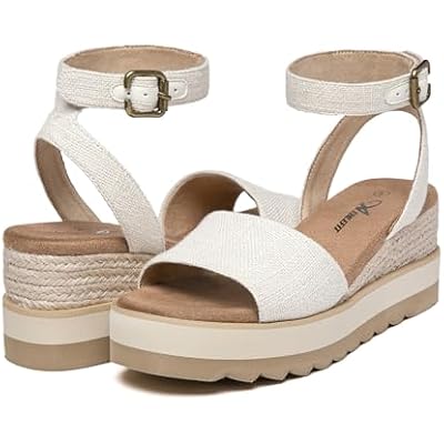 صندل منصة Athlefit للسيدات حزام الكاحل مفتوح Toe Espadrille Wedge Sandals