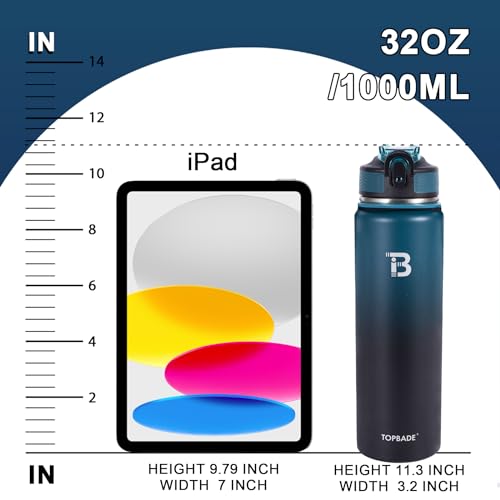 Image of TOPBADE 32oz Insulated Water Bottle with Straw Lid & Spout Lid & Paracord Handle, Stainless Steel Water Bottle Wide Mouth, Double Wall for Women Men Gym Fitness Outdoor