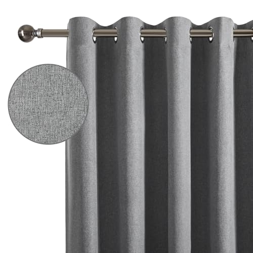 Aspire Homeware 100% Blackout Curtains for Living Room Charcoal 66x72 Linen Eyelet Curtains Super Soft Thermal Insulated Ring Top Curtain 2 Panels with Tiebacks - Image 2