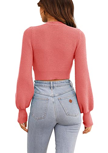 Image of Womens Sexy Crew Neck Cropped Sweaters Knit Long Sleeve Crop Tops Pullover | Ribbed Knit, Long Sleeve, Crop Tops, Pullover,Crew Neck