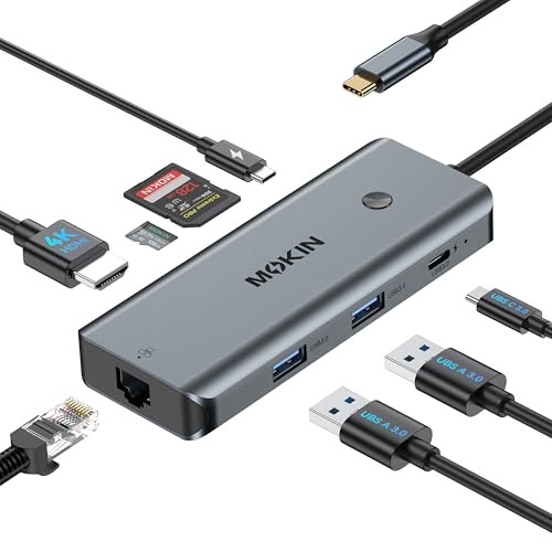 Image of USB C Hub for MacBook Pro /Air,Mac Dongle with 3 USB Port,USB C to HDMI, USB C to RJ45 Ethernet,MOKiN 8 in 1 USB C to HDMI Adapter,100W PD Charging, USB C to SD /TF Card Reader USB C Hub
