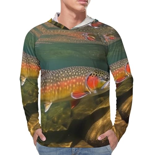 Men's Sun Protection Hoodie Shirts UPF 50+ Long Sleeve Rash Guard Brook Trout Fly Fishing Sun Shirt Outdoor4