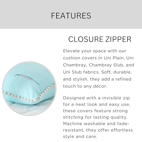 Image of 100% Cotton Pom Pom Cushion Without Filler, Elegant & Modern Cushion Cover for Living Room, Square Shape, 16 inchx16 inch, uni Chambray, Set of 5 - Baby Blue