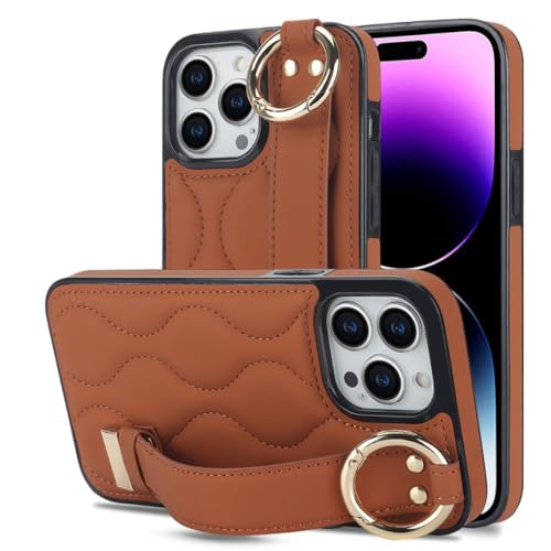 Étui de téléphone avec dragonne iPhone 13 Pro housse protection antichoc cuir PU marron LVTFCO