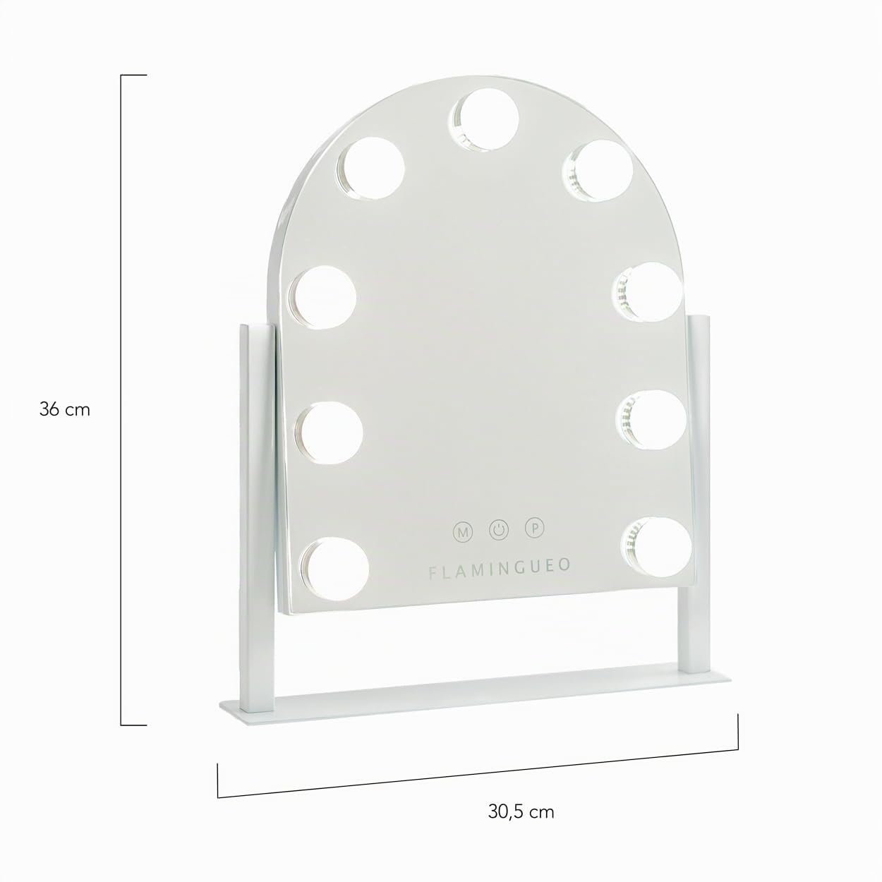 Flamingueo Specchio Trucco con Luci Curvo - 9 LED - 3 Modi di Luce - Intensità Regolabile - Controllo Tattile - Posizione Regolabile - Vanity Mirror - Bianco - 30,5x6x36cm