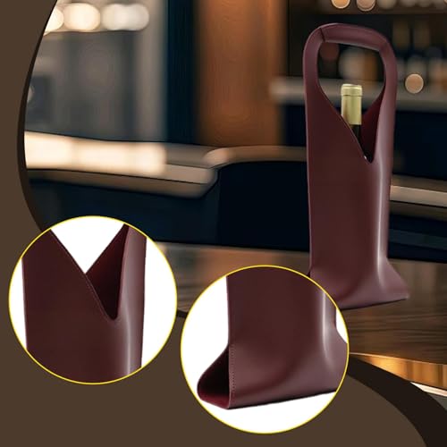 Single Bottle Carrier Lightweight Handbag PU Leather Bag Tote for Housewarming Party Picnic Wedding, Dark Red4