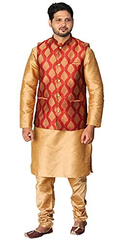 Image of Men's Silk Kurta Pajama Jacket /Waistcoat /Blazer Set
