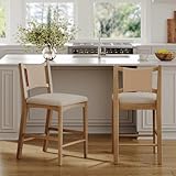 Nathan James Elodia Boho Counter Height Bar Stool with Back, Woven Seagrass Backrest and Solid Wood Frame, Light Brown