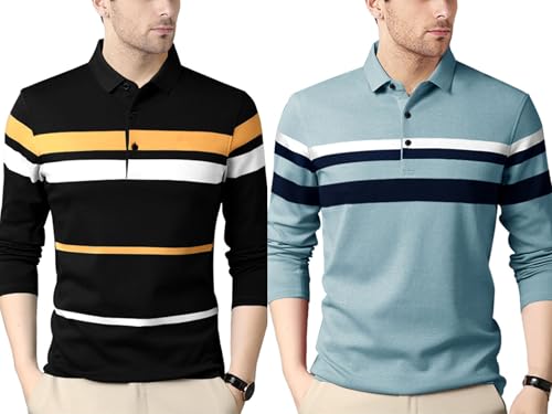Image of Noble Monk Men's Polycotton Regular Fit Full Sleeves Polo T-Shirt