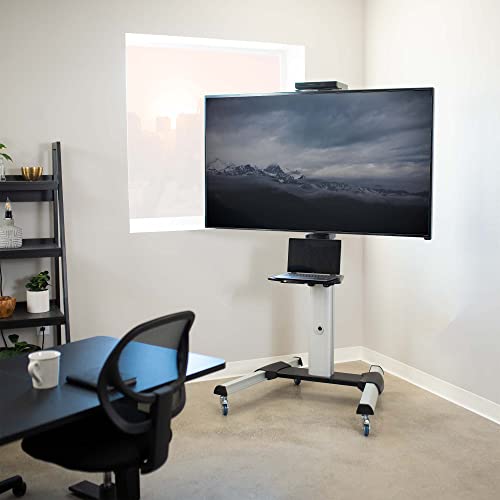 Vivo Aluminum Mobile Tv Cart For 32 To 83 Inch Screens Up To 110 Lbs, Lcd Led Oled 4K Smart Flat, Curved Panels, Heavy Duty Stand With Dvd Shelf, Locking Wheels, Max Vesa 600X400, Silver, Stand-Tv09 #TOP6