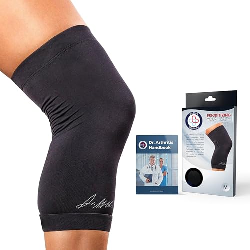 Doctor Developed Knee Compression Sleeve & Handbook,relief for Tendonitis, Injury recovery, Knee support, Running, Weightlifting(Medium)