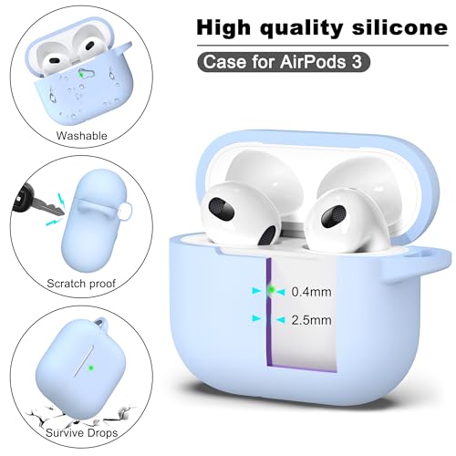 Image of R-fun Compatible with AirPods 3 Case Cover, Silicone Protective Accessories Skin with Keychain Compatible with Apple AirPod 3rd Generation 2021 for Women Men Girls Boys,Front LED Visible,Sky Blue