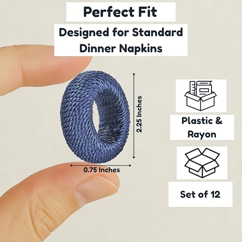 ALPHA Living HOME Woven Farmhouse Napkin Rings Set of 12 - Premium Decorative Napkin Rings Party Table Decor for Chic Tabletop & Dining, French Style, Gifting (Blue)