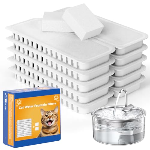 Official Tomxcute Cat Water Fountain Replacement Filters - 10+2 Pack for 3.2L Glass Pet Water Fountain Three-Layer Filtration Replacement Filter Compatiable with Fountain Model P11G-White