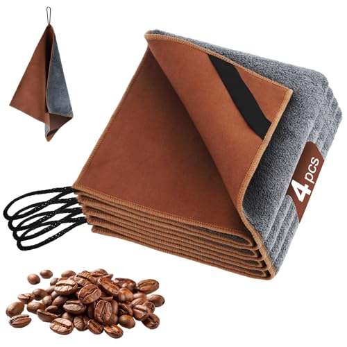Jukibole 4 Stück Barista Tuch Set - 30x30cm Mikrofasertücher Aufhängbar für Reinigung der Siebträgermaschine Barista Tücher Extra Saugstark Doppelseitige Microfasertücher Barista Zubehör