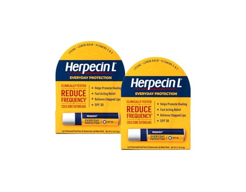 Herpecin L Lip Balm Stick with SPF30 and Lysine; Protects & Treats Cold Sores & Fever Blisters, Chapped Lips, 0.1oz - 2 Pack