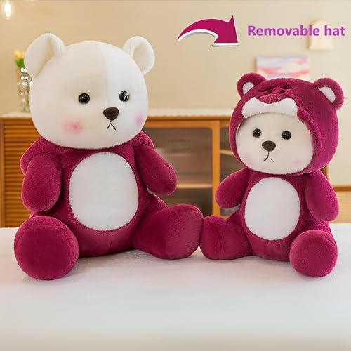 Image of VanityX Hoodie Teddy Bear Soft Toy, Stuffed Plush Animal, Ideal for Birthdays & Special Occasions Girls /Boys, Baby Kids (Wine Teddy Bear, 30cm)