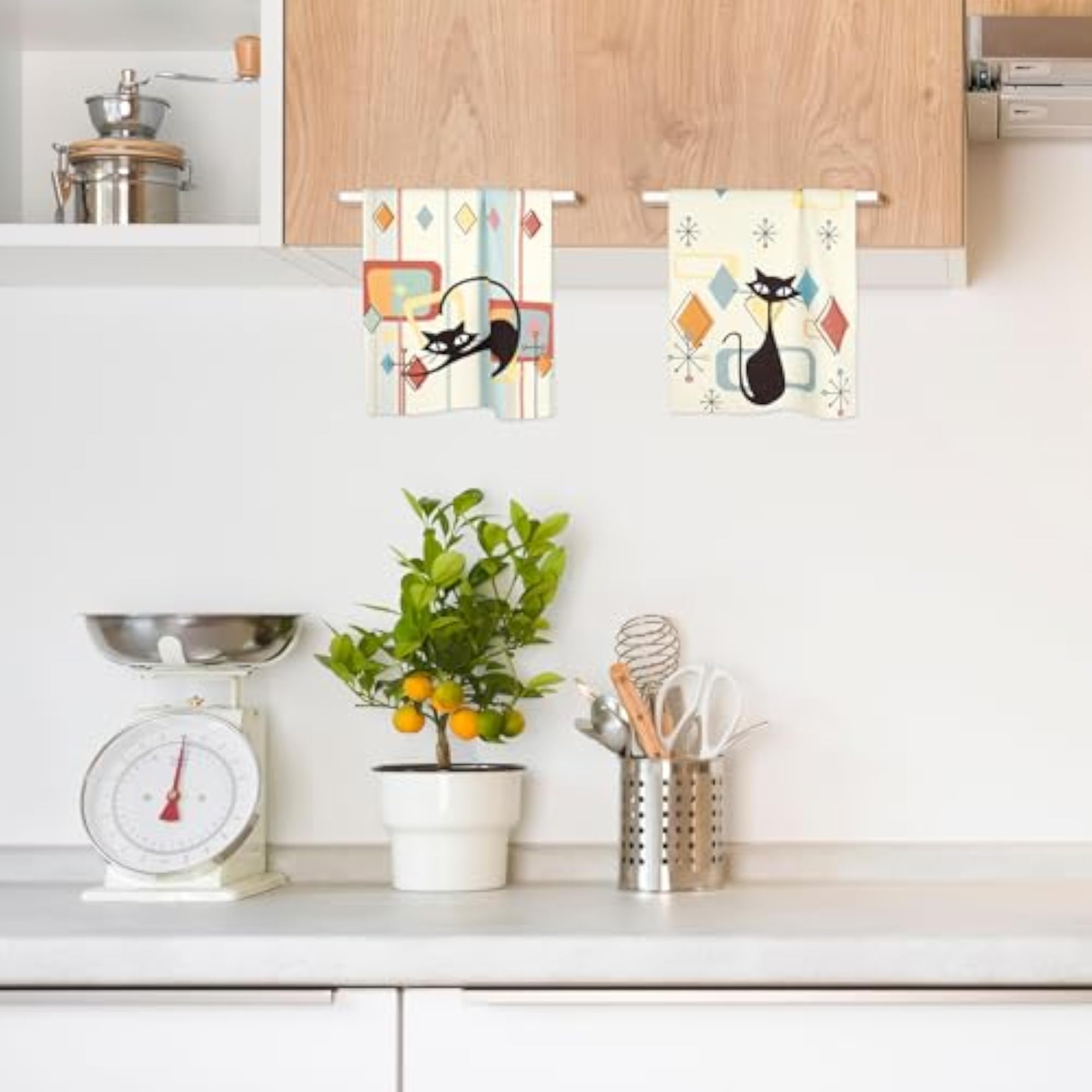 Mid Century Modern Cats Decorative Kitchen Towels Set