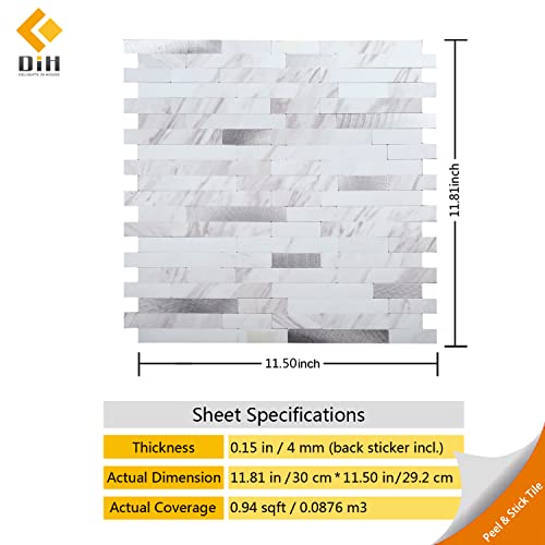 Dih Peel And Stick Backsplash White Marble Tile, Self-Adhesive Pvc And Silver Metal Tile For Kitchen Backplash And Stair Riser Decor In Volakas Linear (11.51’’ X 11.81’’, 5 Sheets, 4.68 Sqft) #TOP1