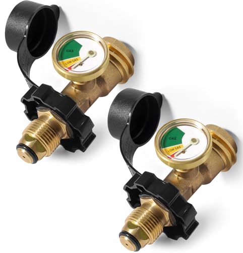 Universal Fit POL Propane Tank Gauge Level Indicator 2 Pack Propane Gas Gauge for 100 lb LP Propane Tank Converts POL Gas Tank Service Valve to QCC1 / Type 1 Solid Brass
