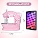 Sewing Machine for Beginners with Expansion Table and Foot Pedal and 42Pcs Sewing kit Finger Guard & Light Mini Small Portable Sewing Machines 2-Thread 2-Speed 2-Switches for Kids Ages 8-12 Peach Pink