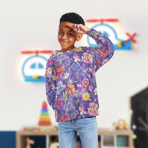 JUNZAN Sunny Daisy Flowers Purple Little Girls Hooded Sweatshirt Long Sleeve Kids Pullover Hoodie Camping 4T4