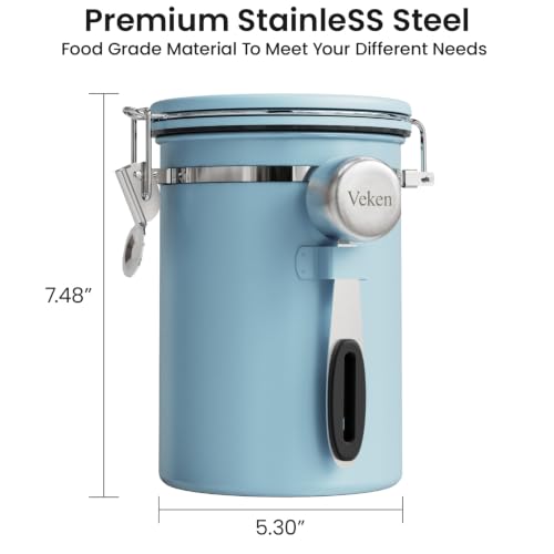 Image of Veken Coffee Canister with Window, Airtight Stainless Steel Container, 22OZ | Date Tracker,Kitchen Food Storage Organizers for Beans, Ground, Espresso, Rice,Tea, Sugar,Cereal, Gifts,Lids,Jars,Scoop, Blue