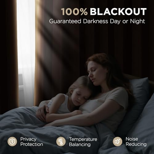 Image of Joydeco Golden Brown 100% Blackout Curtains 96 Inches Long 2 Panels Set, Black Out Curtain for Bedroom Living Room, Heavy Luxury Thermal Insulated Velvet Curtains Rod Pocket Back Tab, 52W x 96L