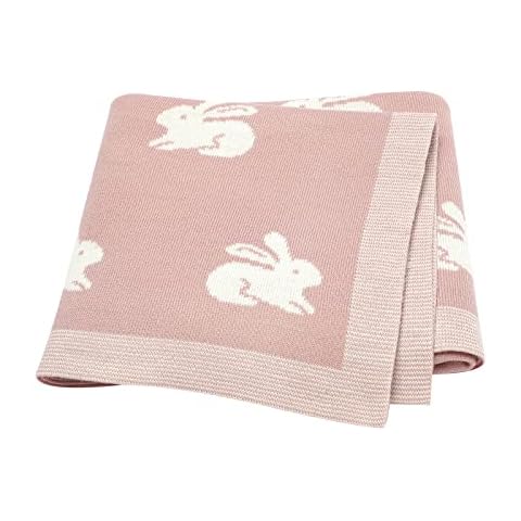 Hadetoto Baby Blanket for Newborn 100% Cotton Soft Knitted Blankets Baby Essentials for Newborn 90 x 70cm Bunny - Pink Cover