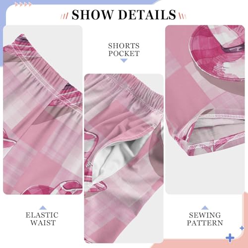 Pajama Bottoms, Cowgirl Hat on Plaid Sleeping Pant Lounge Wear Elastic Waist Long Pants Sleepwear Pjs4