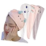 ヘアドライタオル 耳付きドライキャップ ヘアキャップ【3枚セット】速乾 タオルキャップ 軽量 強い吸水性 速乾 髪タオル 大人も子供も使える シャワーキャップ お風呂上がり ふわもこ バス用品 男女兼用 (ピンク&ベージュ&グレー)