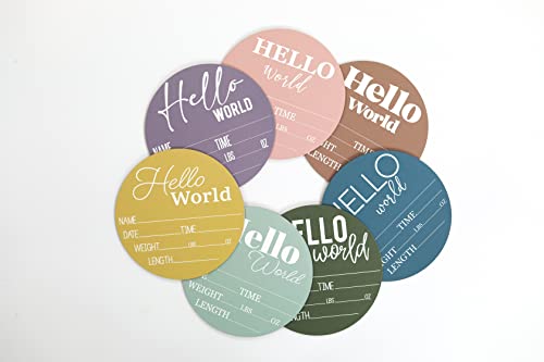 Hickory Hollow Designs - Baby Announcement Sign For Newborn Boys And Girls (Color Bases) - Hello World Nursery Decor Sign & Photo Prop For Babies Made Of Birch Wood - 6" Circle Board (Sage) #TOP7