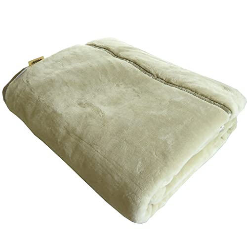 毛布 シングル 2枚合わせ マイヤー毛布 厚手 ボリュームタイプ 軽量 衿付き毛布 静電気防止 日本製 泉大津 ロマンス小杉 3001-1480 (2400ゴールドベージュ)