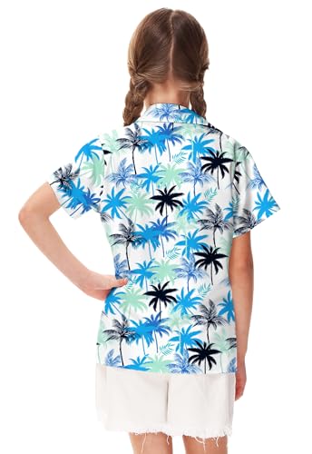 Image of Remimi Unisex Kids 4th of July Button Up Shirt Boys American Flag Print Hawaiian Beach Short Sleeve Tops 5-14 Years