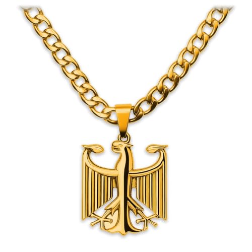 Soul-Cats Panzerkette mit Bundesadler Anhänger aus 316L Edelstahl handpoliert goldfarben Kettenlänge 60 cm Halskette für Herren in Geschenkverpackung