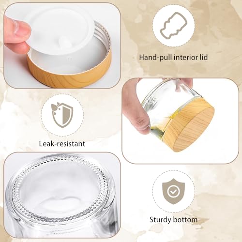25 Pcs Glass Jars with Plastic Woodgrain Lids and Inner Liners 2 oz Clear Cosmetic Containers Empty Round Small Containers for Making Creams Lotions Powder Ointments Candle3