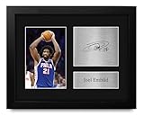 HWC Trading Joel Embiid Philadelphia 76ers Basketball Gifts Printed Signed Autograph Picture for Basketball Memorabilia Fans - US Letter Framed (ID-008101)