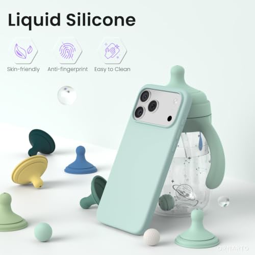 Image of ORNARTO Compatible with iPhone 17 Pro Max Case 6.9 inch, Slim Liquid Silicone 3 Layers Soft Gel Rubber Shockproof Protective Cover with Anti-Scratch Microfiber Lining-Mint Green
