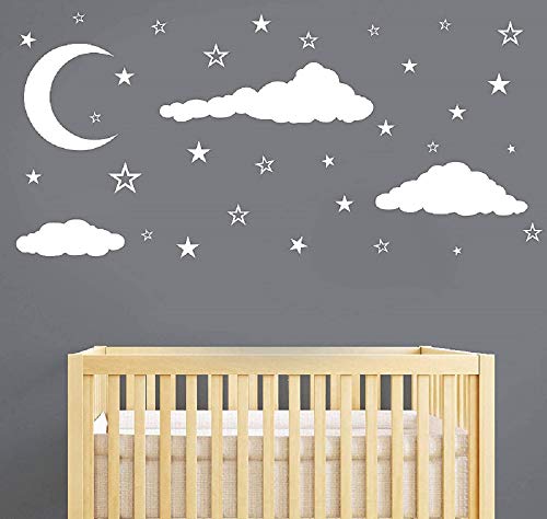 Vinilos decorativos 3D nubes luna y estrellas blanco miniatura 3