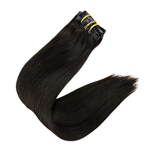 Clip in Hair Extensions Human Hair Double Weft Black Clip in Extensions, 7pcs Remy Hair Extensions Clip ins 10inch Short Clip in Black Hair Extensions 70gram