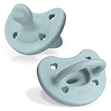 Chicco PhysioForma Luxe Orthodontic Pacifier for Babies 6-16 Months, One-Piece 100% Soft Silicone, Supports Breathing, Textured Shield & Handle, Sterilizing Case, BPA Free, 2-Pack, Coastal Blue