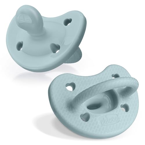 Image of Chicco PhysioForma Luxe Orthodontic Pacifier for Babies 6-16 Months, One-Piece 100% Soft Silicone, Supports Breathing, Textured Shield & Handle, Sterilizing Case, BPA Free, 2-Pack, Coastal Blue