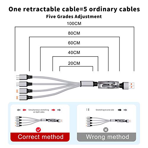 Amuvec Multi Cavo di Ricarica, 4 in 1 Retrattile Multiplo Cavetto Micro USB Tipo C Cavo di Ricarica USB per Tablets… - immagine 5