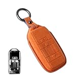 Noreyvis Deluxe Suede Handmade Leather Key Fob Case Cover Protective Shell with Keychain Compatible for Rolls-Royce Phantom Badge Edition(Orange)
