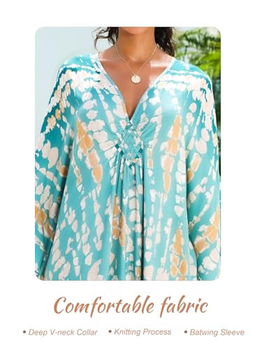 Image of Yanziliu Kaftan Dress for Women,Plus Size Hawaiian Batwing Sleeve Beach Cover Up Summer Swimsuit Dresses